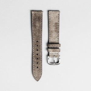 The grey Italian suede strap with brushed buckle. 18mm