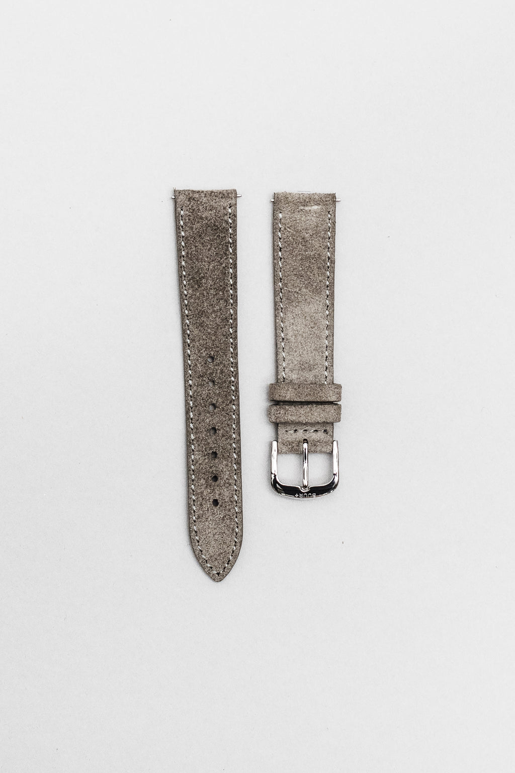 The grey Italian suede strap with polished buckle. 18mm